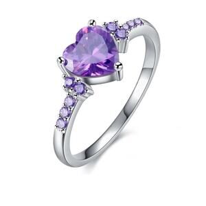 Lab created amethyst heart shaped center stone sterling silver 925 stamped  7.75